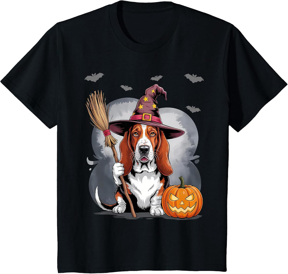Cute Halloween Basset Hound Dog Fall Women's Graphic T-Shirt - Black
