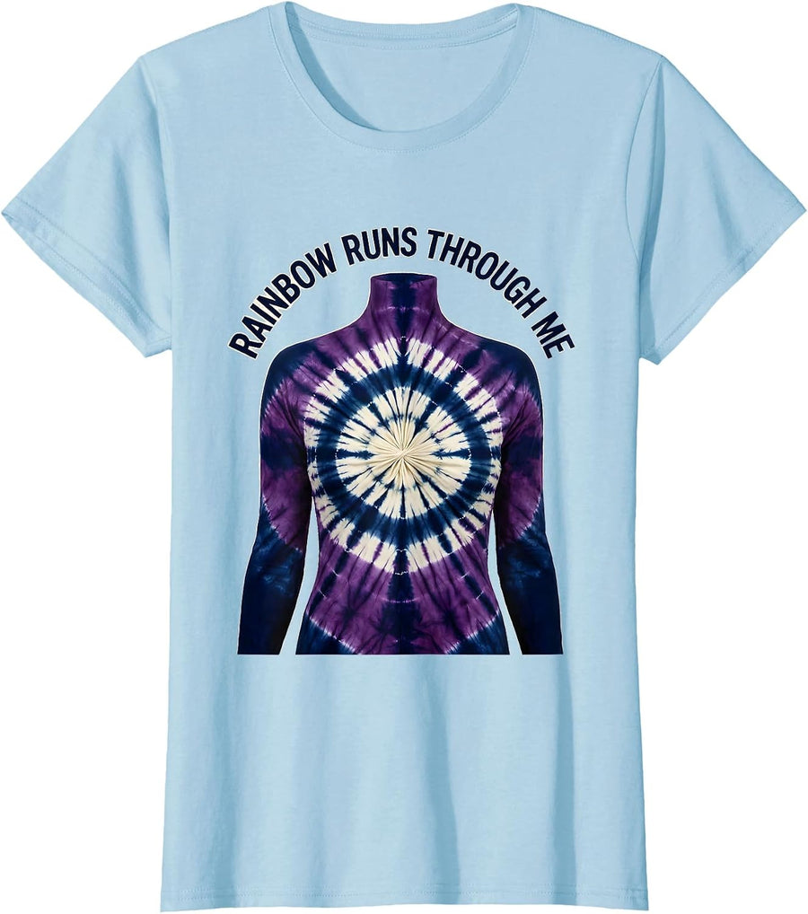 Women's Rainbow Runs Through Me Pride Design T-Shirt - Baby Blue