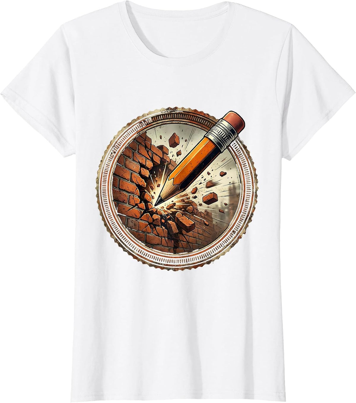 Women's Sped Teacher Pencil Breaking Through Brick Wall T-Shirt - White