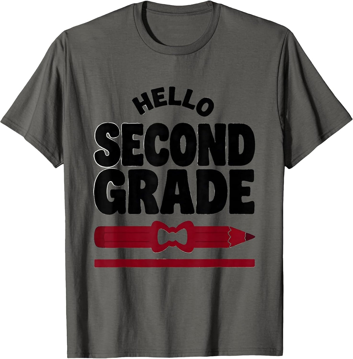 Hello, Second Grade Cute Coquette Bow Back to School Pencil T-Shirt - Asphalt Grey