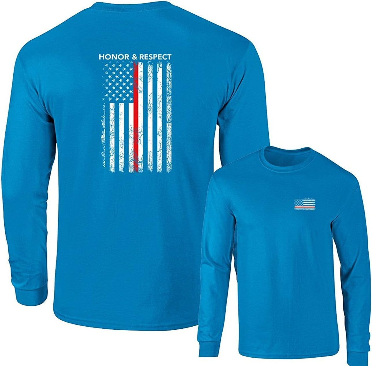 Honor Respect U.S. Flag Red Line Firefighter Long Sleeve T-Shirt - Sapphire
