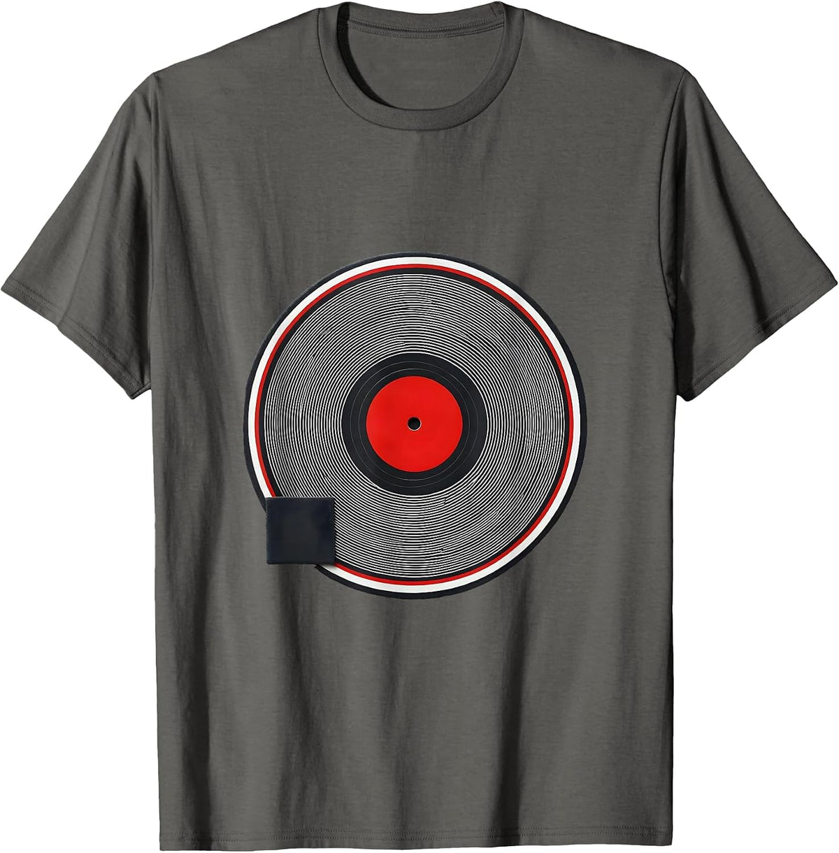Sealed Vinyl Record Turntable Badge Retro Music Lover T-Shirt - Asphalt Grey