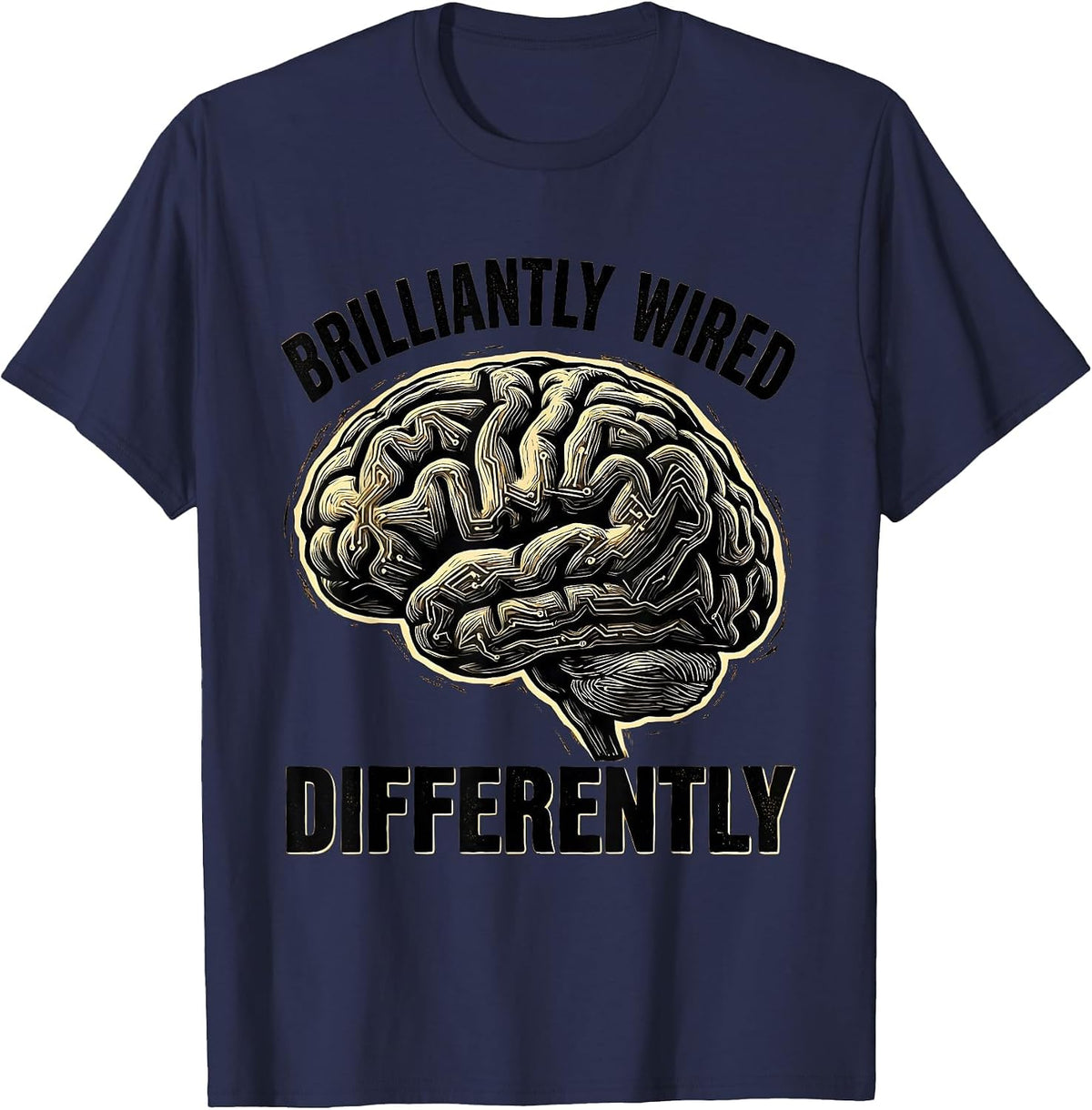 Brilliantly Wired Differently Dyslexia Design T-Shirt - Navy Blue