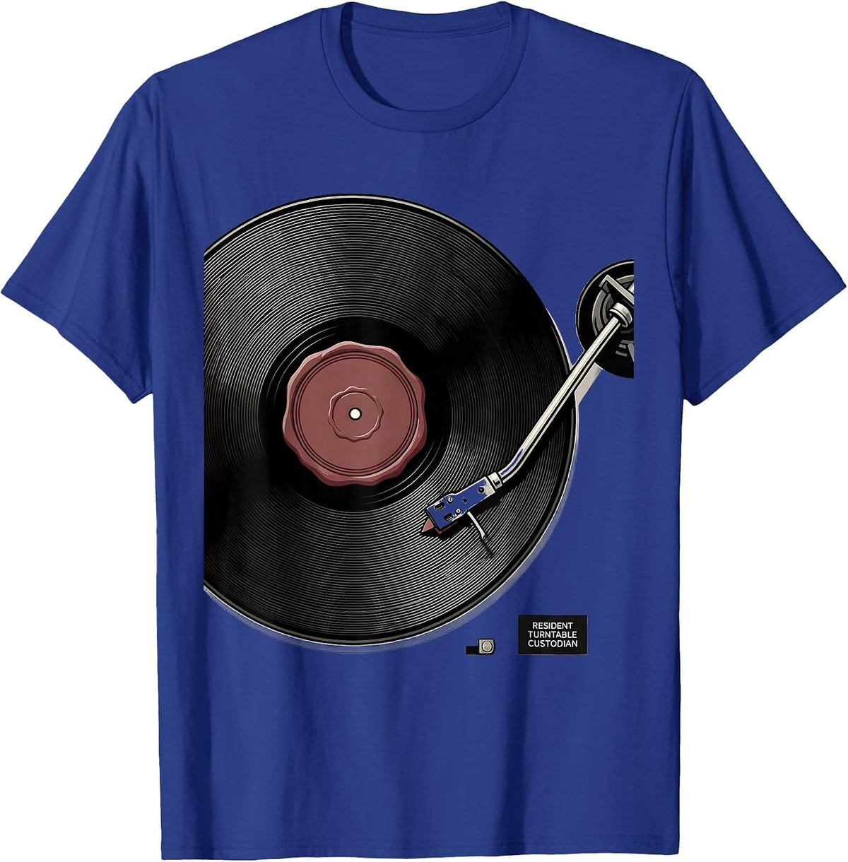 Men's Resident Turntable Custodian Vinyl Record Collector T-Shirt - Royal Blue