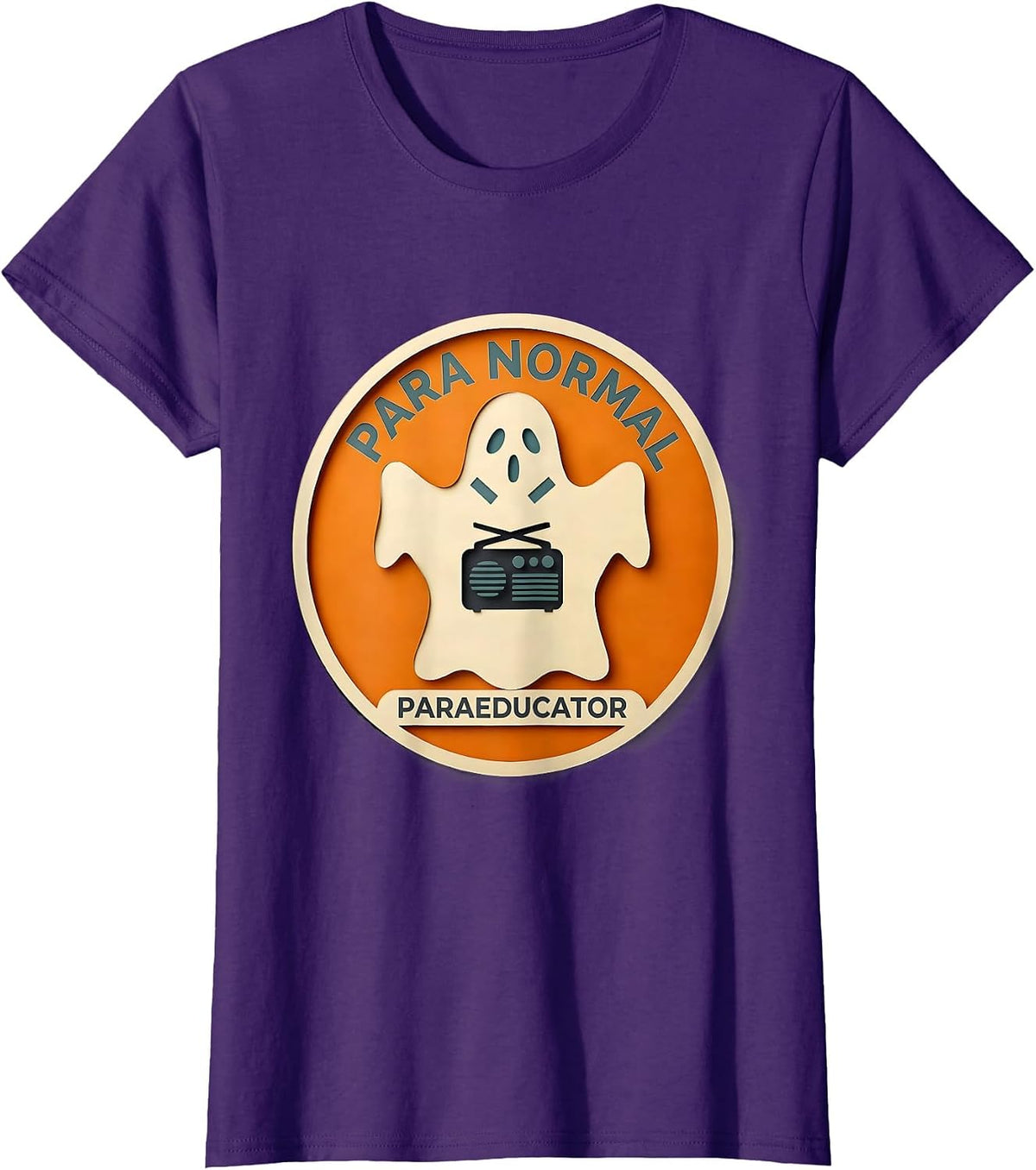 Women's Para Normal Paraeducator Paper Cutout Ghost Halloween T-Shirt - Purple