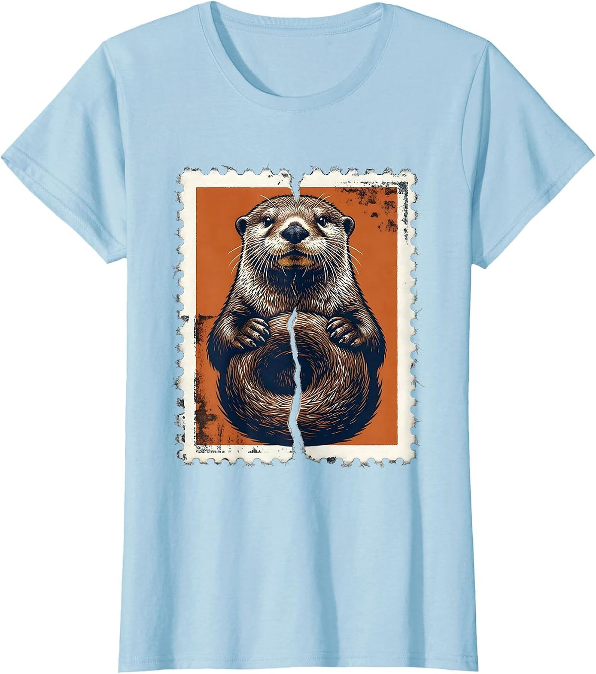 Women's Sea Otter Rubber Stamp Funny Otter Lover Novelty Gift T-Shirt - Baby Blue