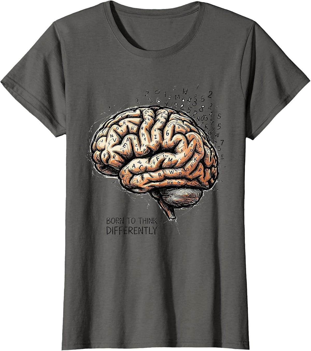 Women's Born to Think Differently Dyslexia Awareness Design T-Shirt - Asphalt Grey