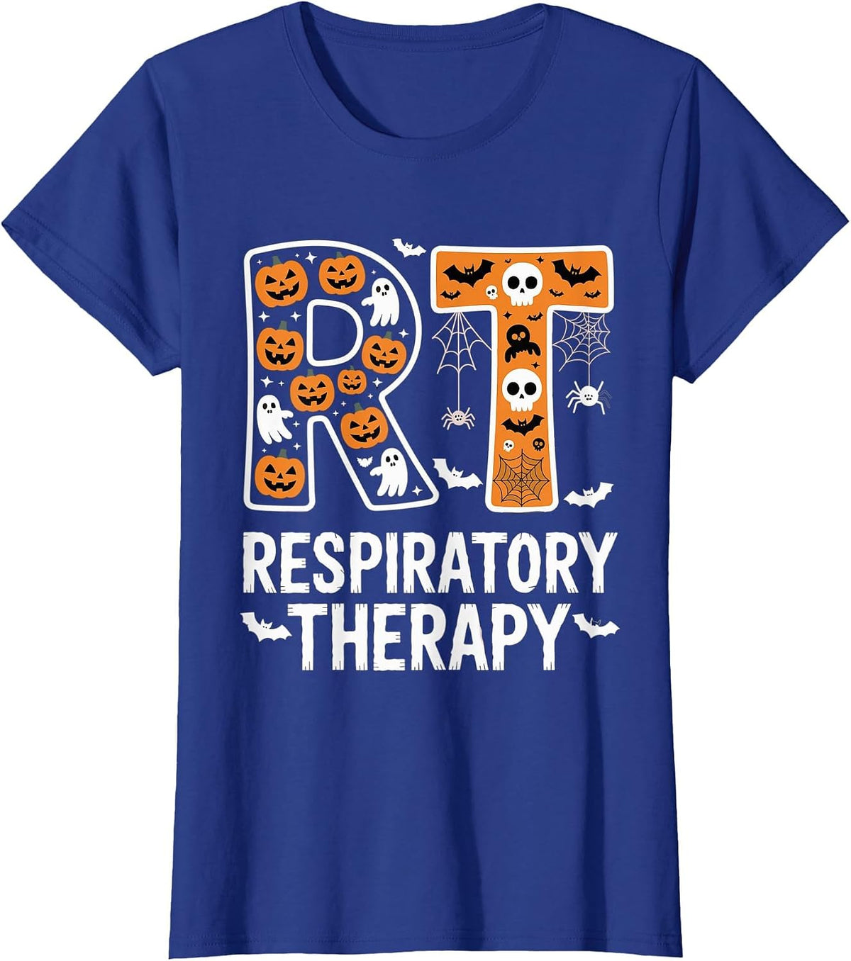 Respiratory Therapist Halloween Ghost Pumpkin RT Nurse Tees T-Shirt - Royal Blue