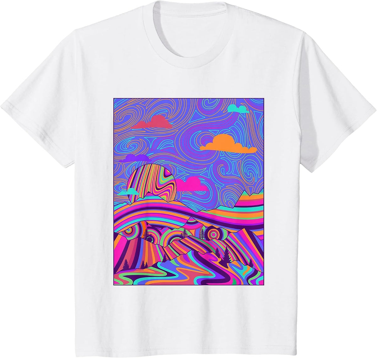 Psychedelic Trippy Mountain Funny Hippie Nature Lover Outfit T-Shirt - White