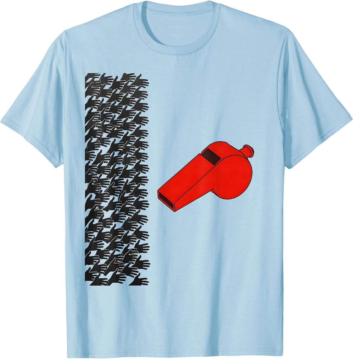 Men's Whistle And Hands Minimalist PE Teacher Back To School T-Shirt - Baby Blue