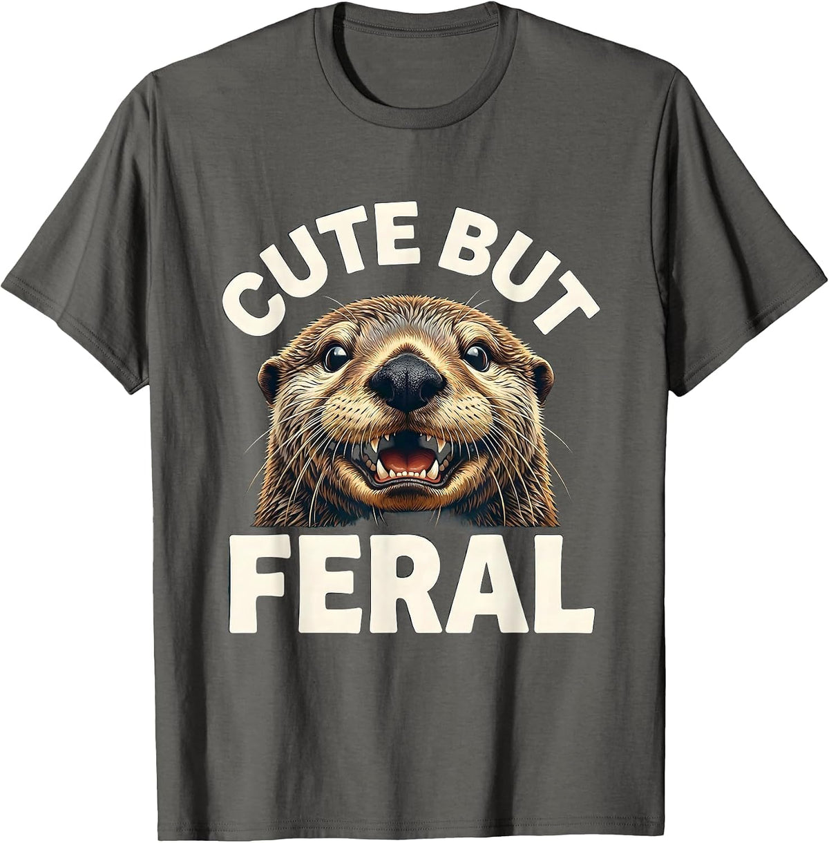 Men's Cute But Feral Sea Otter Graphic Design T-Shirt - Asphalt Grey