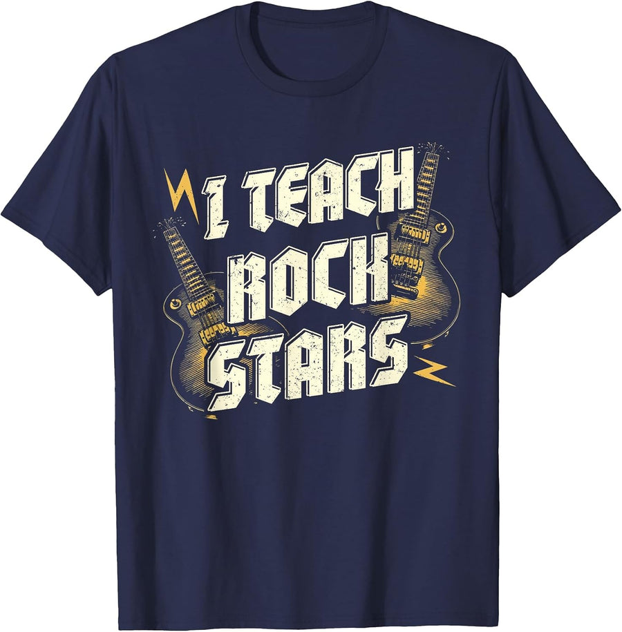 I Teach ROCKSTARS Funny Teacher Rocks Band Music Teaching T-Shirt - Navy Blue