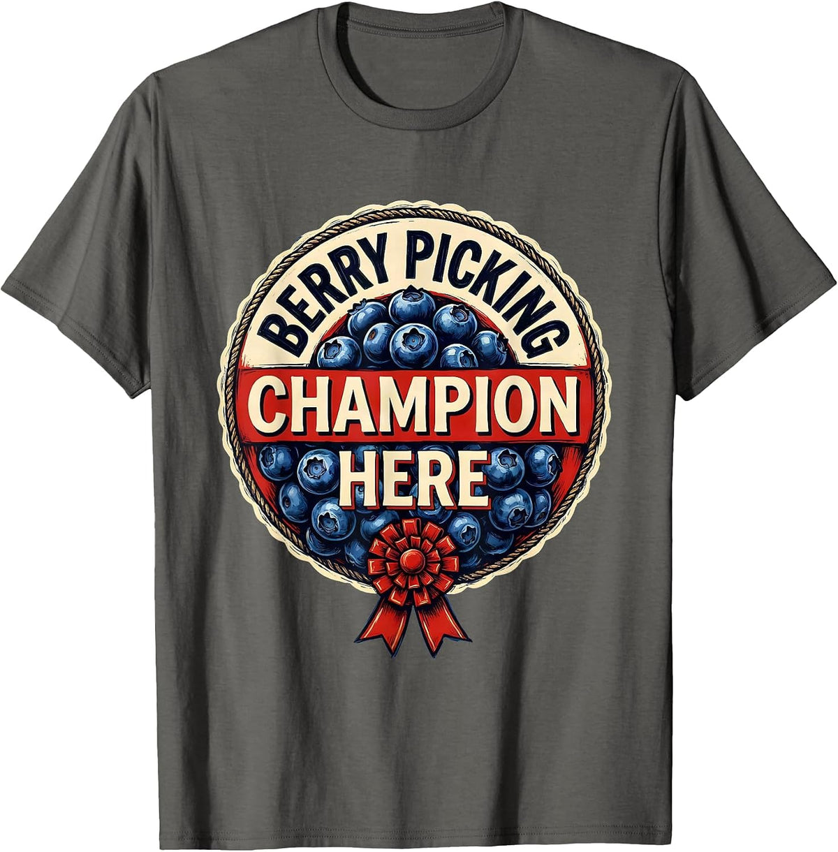 Red White and Blueberries Berry Picking Champion T-Shirt - Asphalt Grey