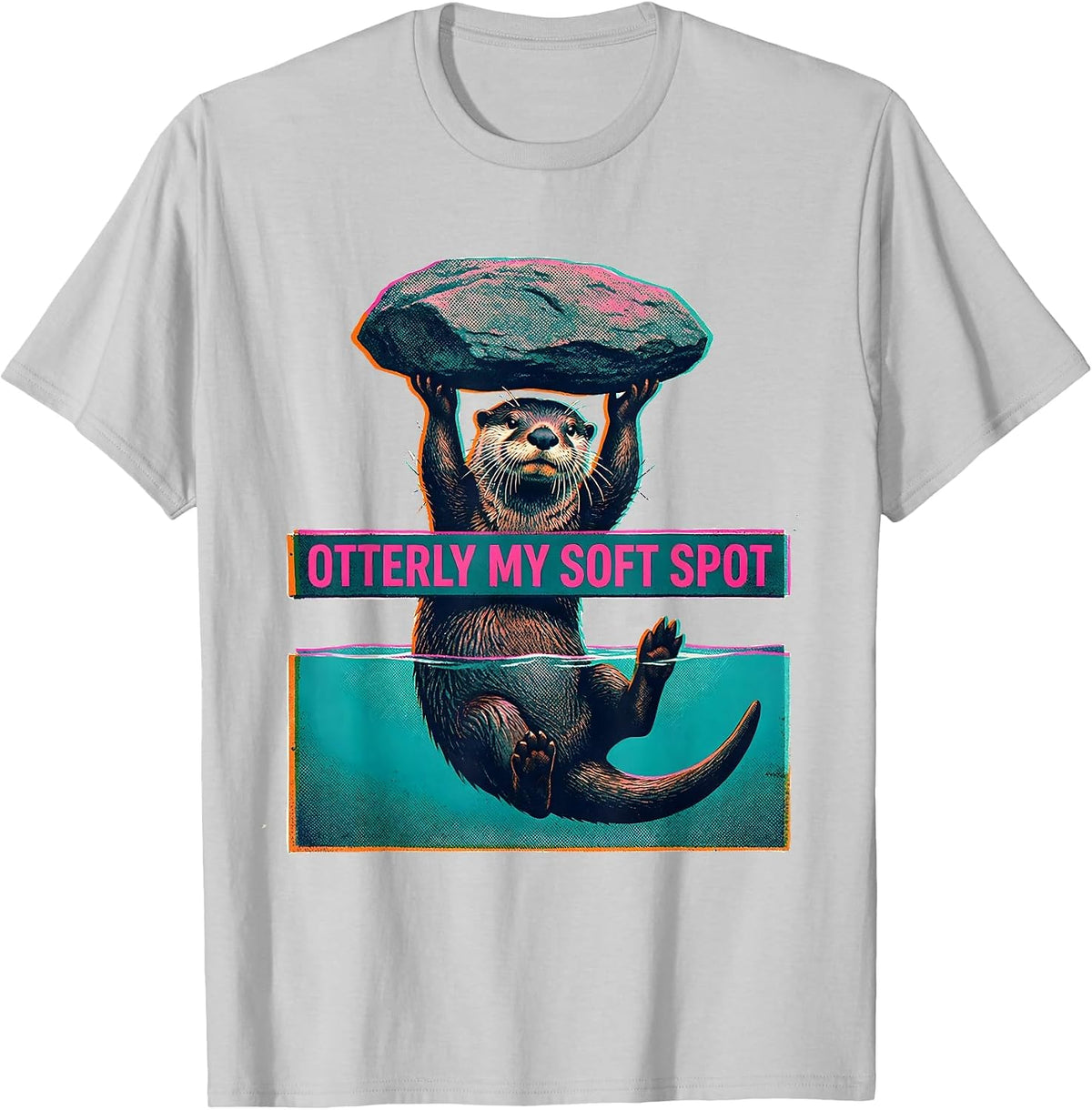 Men's Otterly My Soft Spot Risograph Otter Lover Humor Animal T-Shirt - Silver Grey