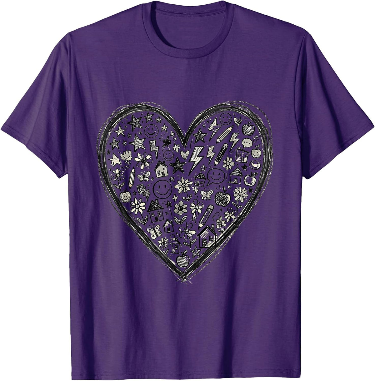 Sped Teacher Heart Chalkboard Doodle Design T-Shirt - Purple