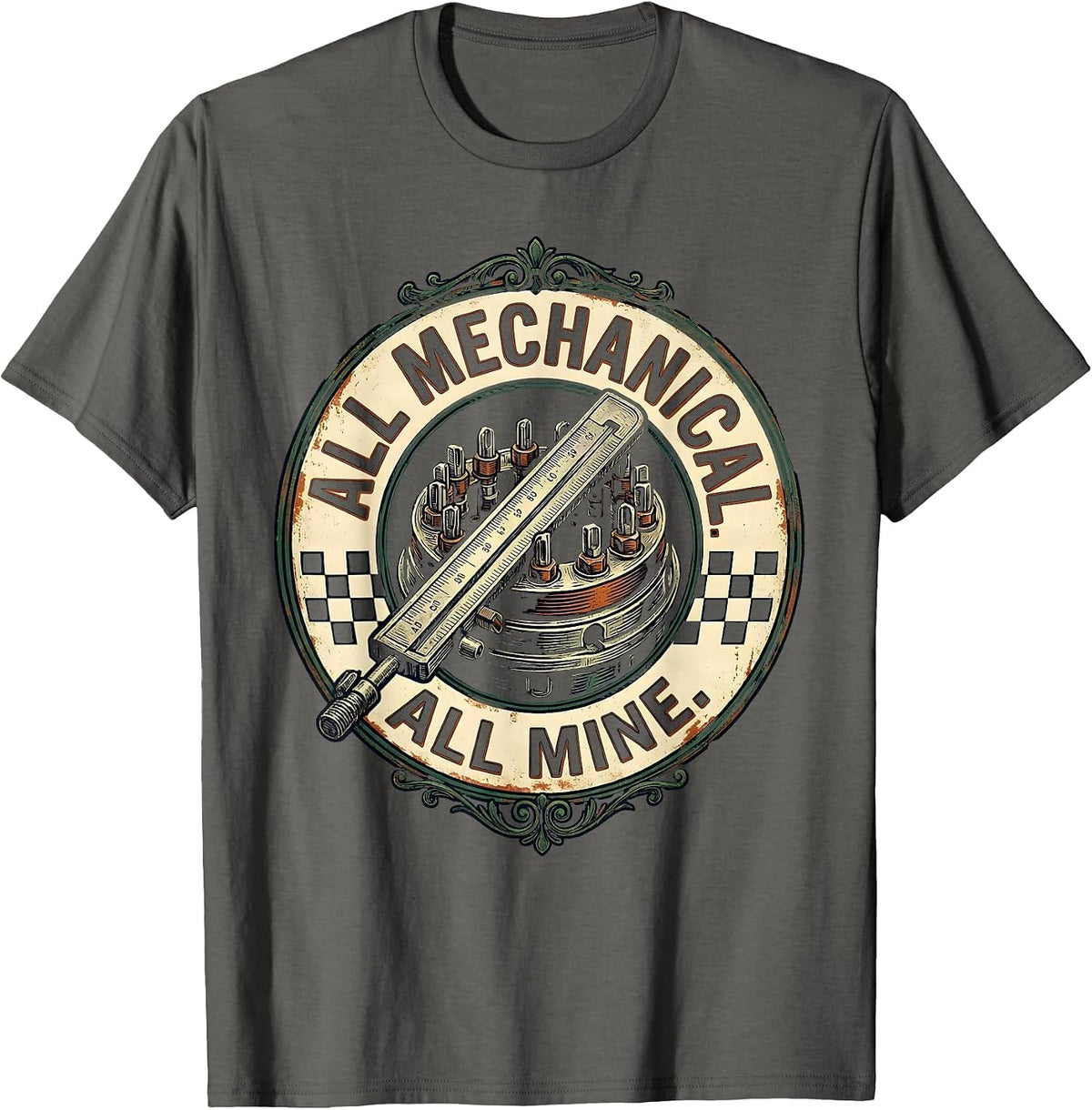 All Mechanical All Mine Vintage Muscle Car Racing Enthusiast T-Shirt - Asphalt Grey