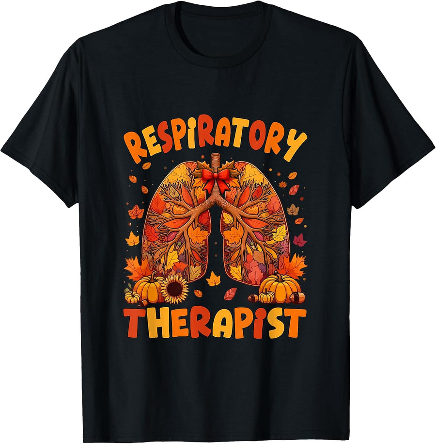 Respiratory Therapist Colorful Lung Thanksgiving Medical T-Shirt, Men, Black, Small - As Pictured