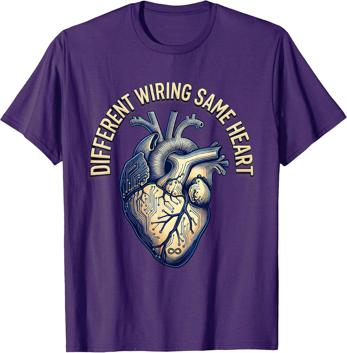 Different Wiring Same Heart Autism Awareness Design T-Shirt - Purple