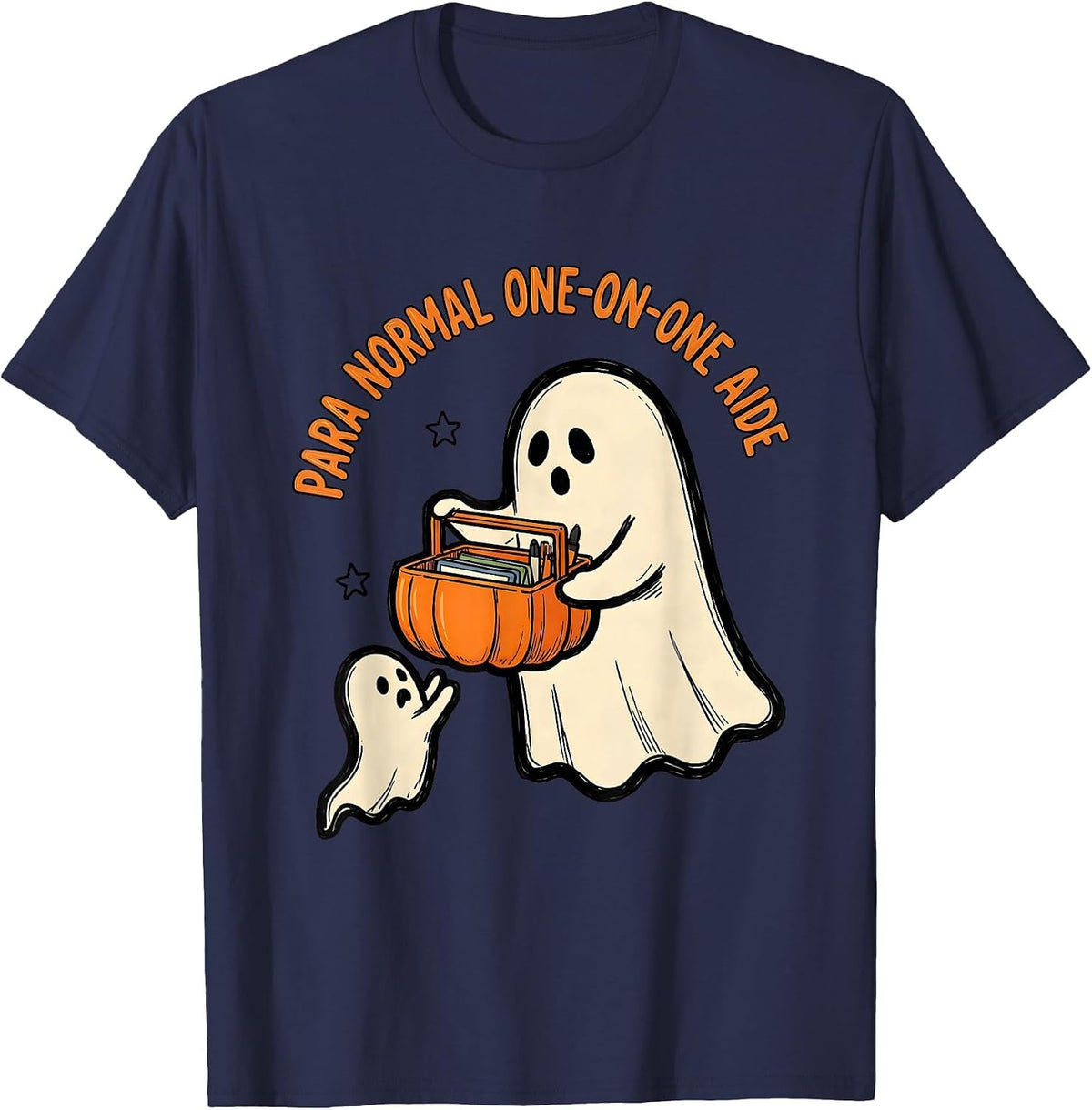 Para Normal One-on-One Aide Ghost Sped Teacher Halloween T-Shirt - Navy Blue