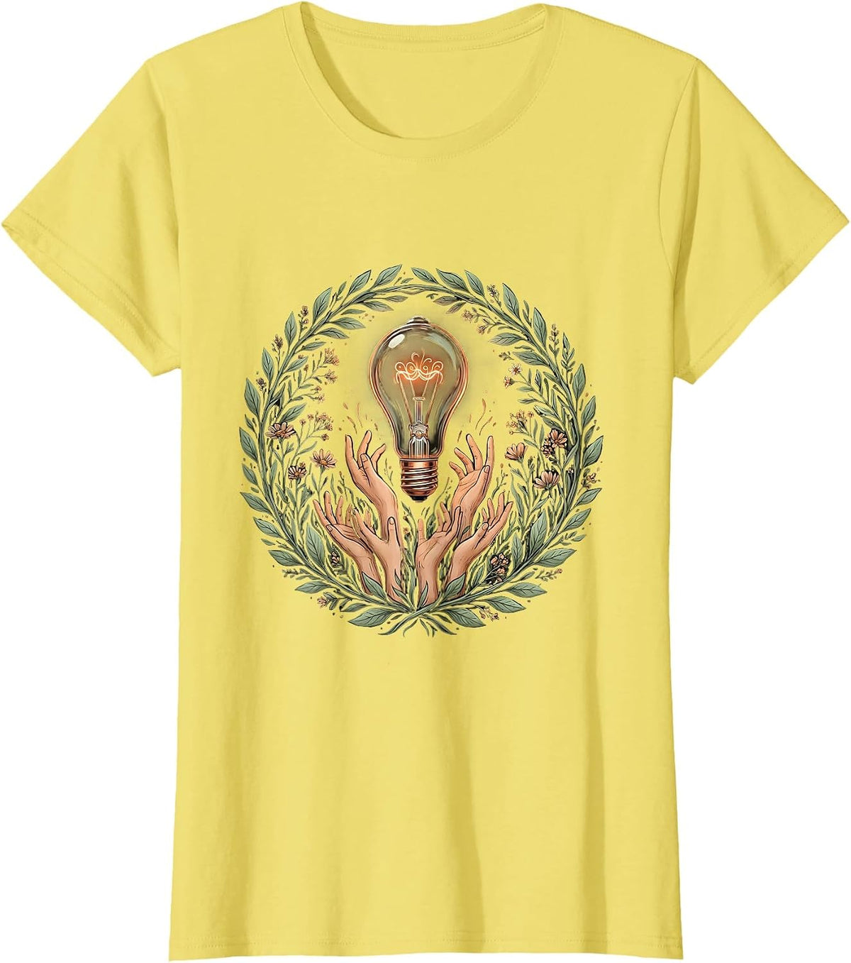 Women's Special Education Teacher Lightbulb Hands Design T-Shirt - Lemon Yellow