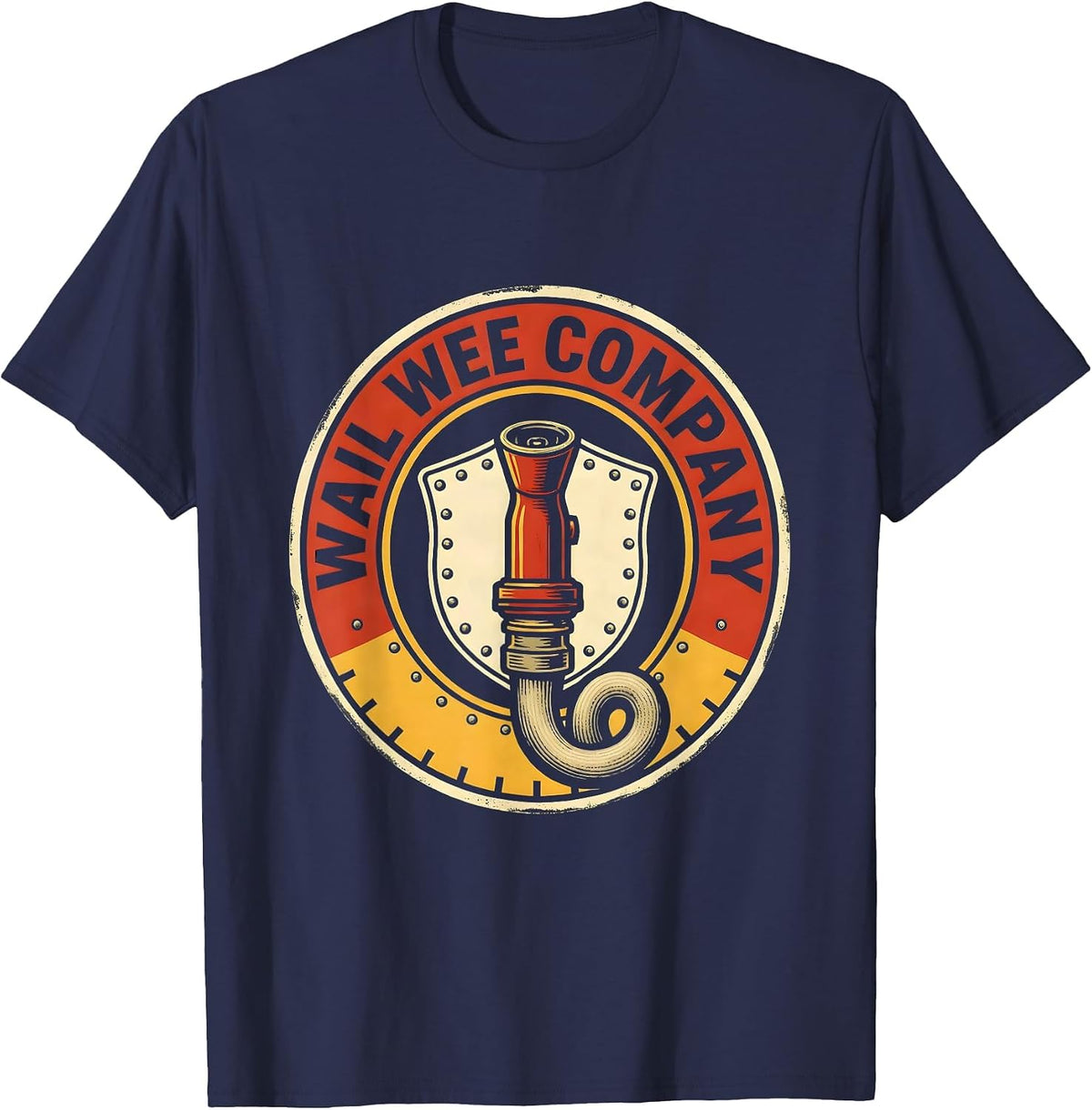 Men's Wail Wee Company Funny Firefighter Badge Emblem Firefighter T-Shirt - Navy Blue