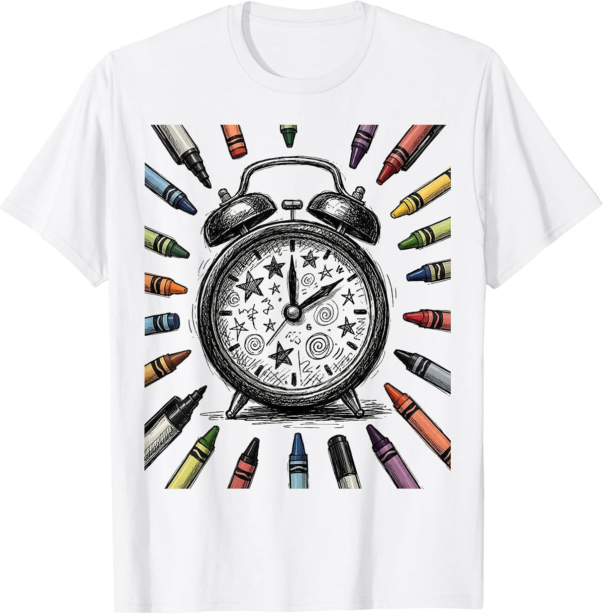 Men's Sped Teacher Alarm Clock Crayons Markers Graphic T-Shirt - White