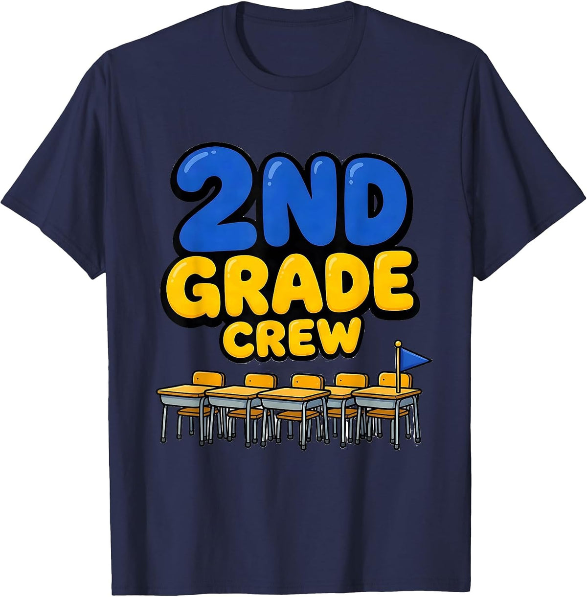 Men's 2nd Grade Crew Funny Teacher Back To School Crew T-Shirt - Navy Blue
