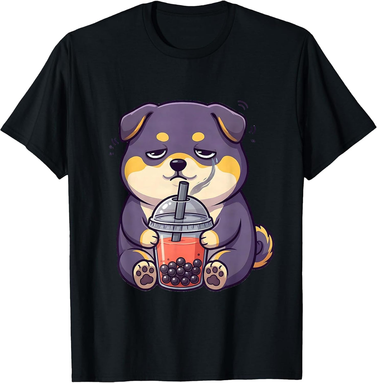 Men's Shiba Inu Boba Tea Kawaii Anime Aesthetic T-Shirt - Black