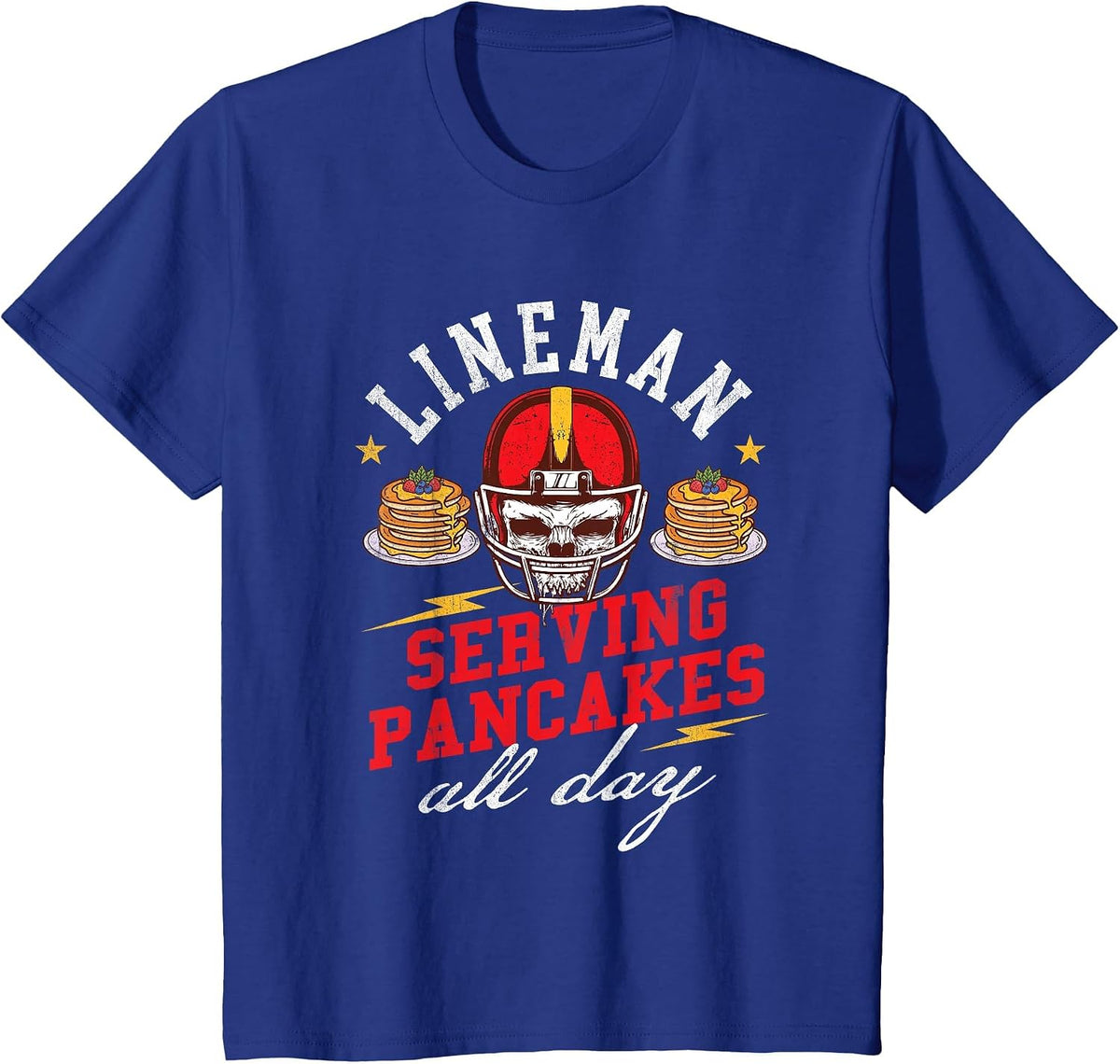 Lineman Serving Pancakes All Day - Football Player Sports T-Shirt - Royal Blue