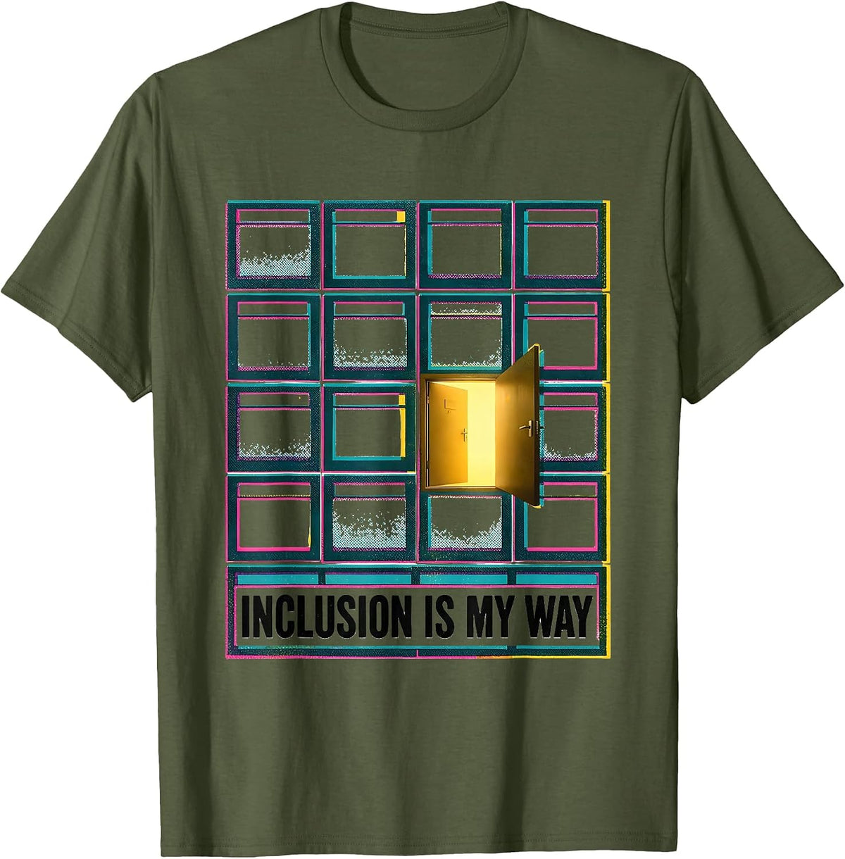Men's Inclusion Is My Way Risograph Special Education Teacher T-Shirt - Olive Green
