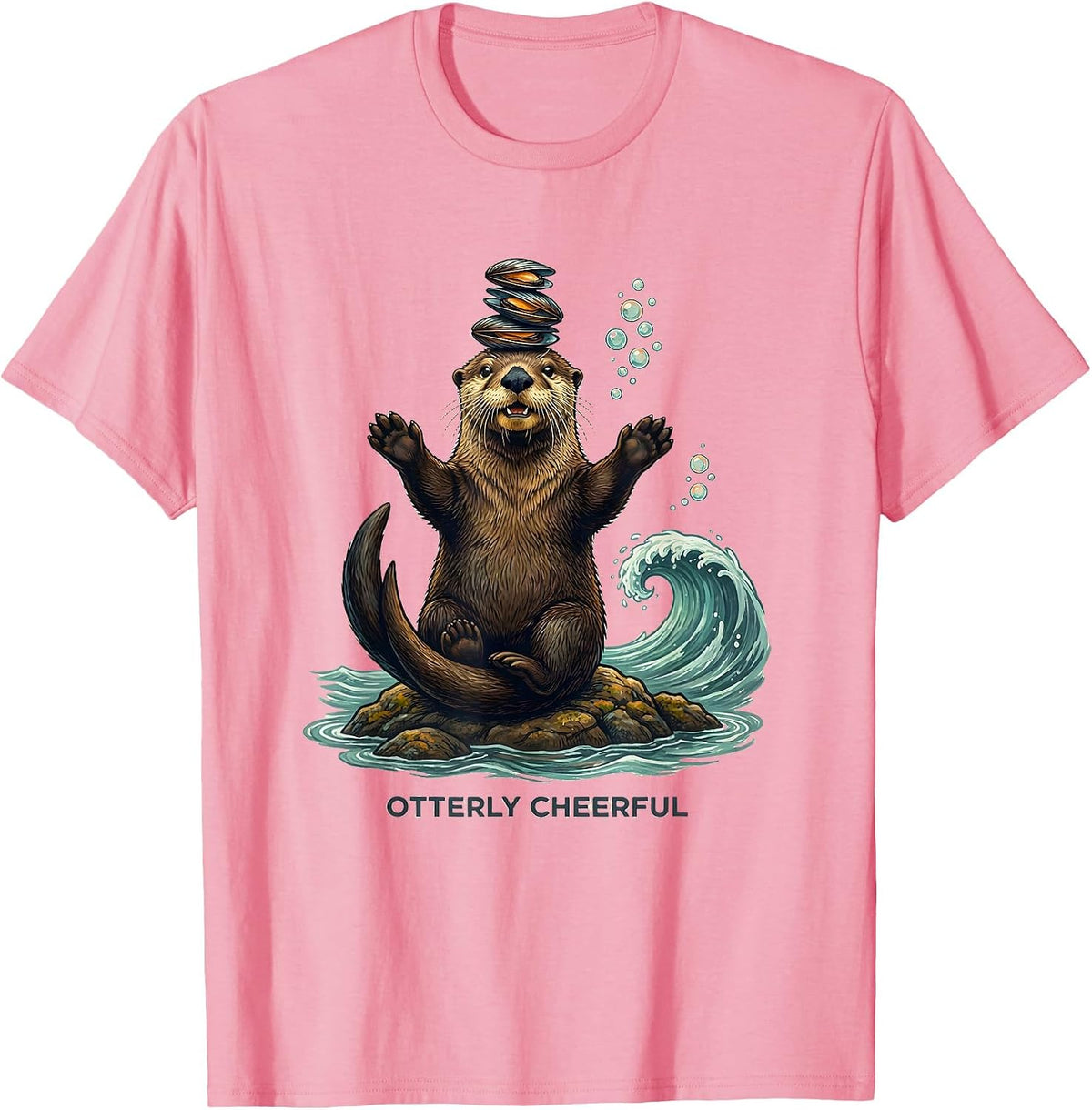 Men's Otterly Cheerful Funny Otter Lover Sea Animal Humor T-Shirt - Pink