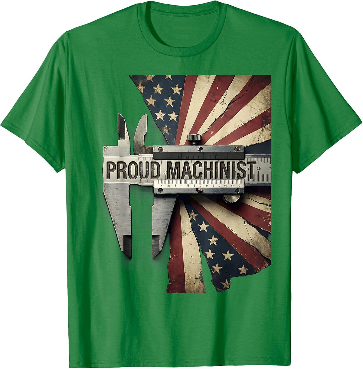 Men's Proud Machinist Vintage American Flag Occupation Role Pride T-Shirt - Kelly Green