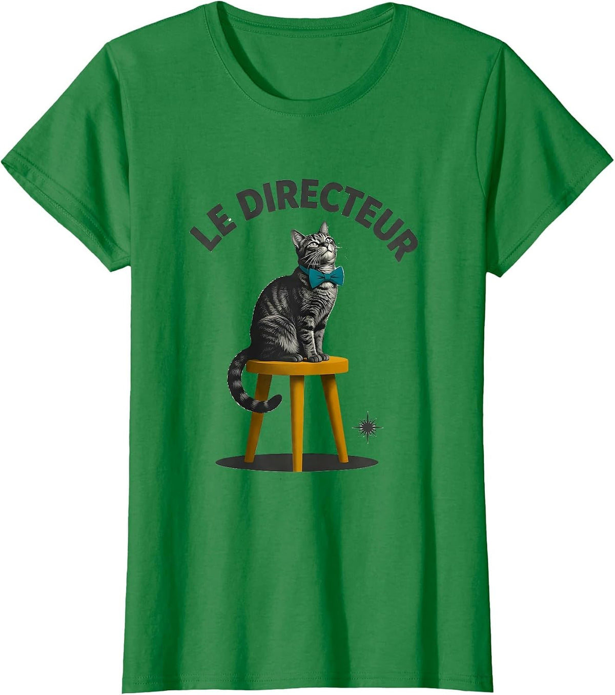 Le Directeur Midcentury Modern Funny Francophile Cat Gift T-Shirt - Kelly Green