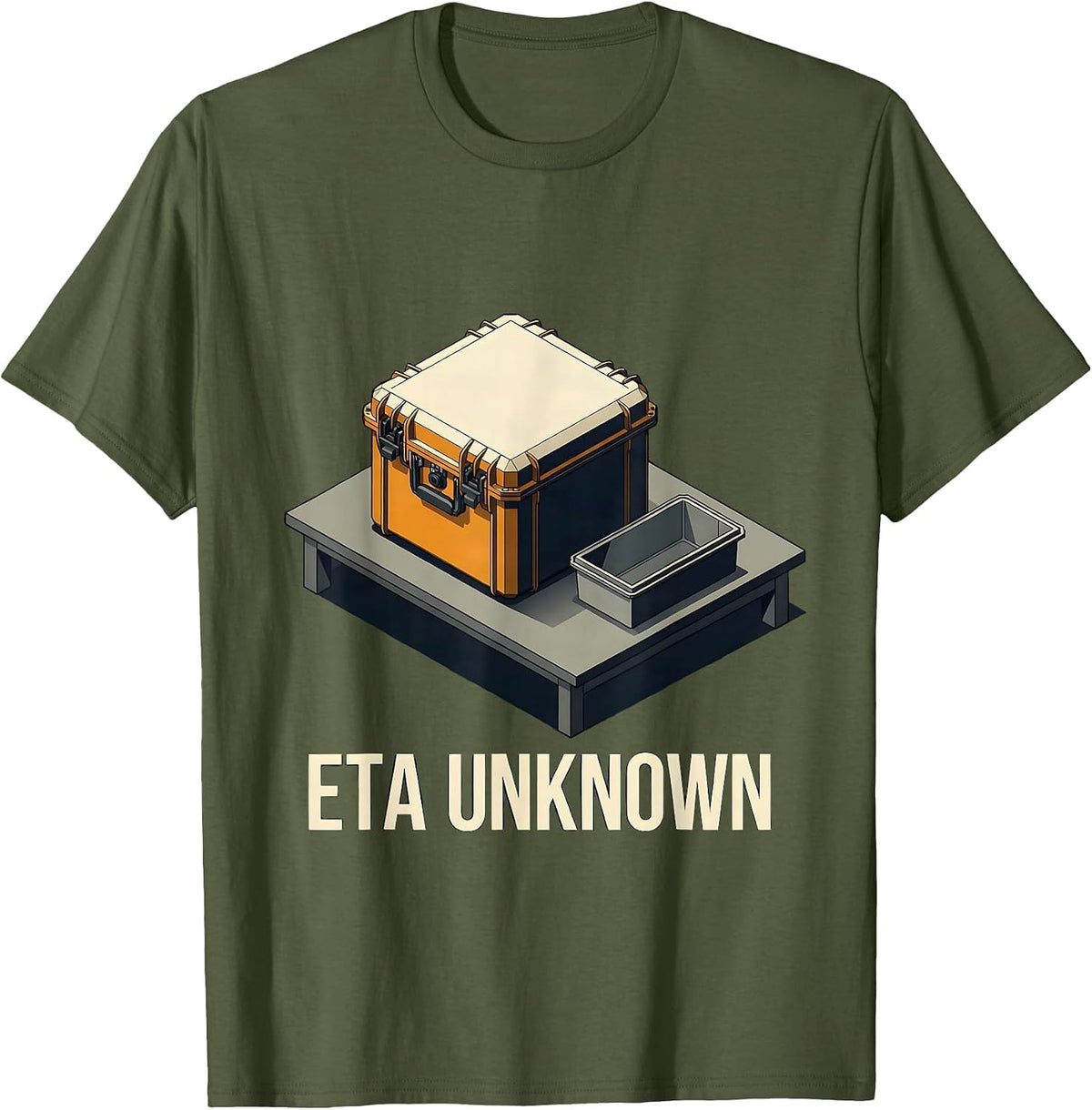 Men's ETA Unknown Isometric Vector Auto Mechanic Waiting On Parts T-Shirt - Olive Green