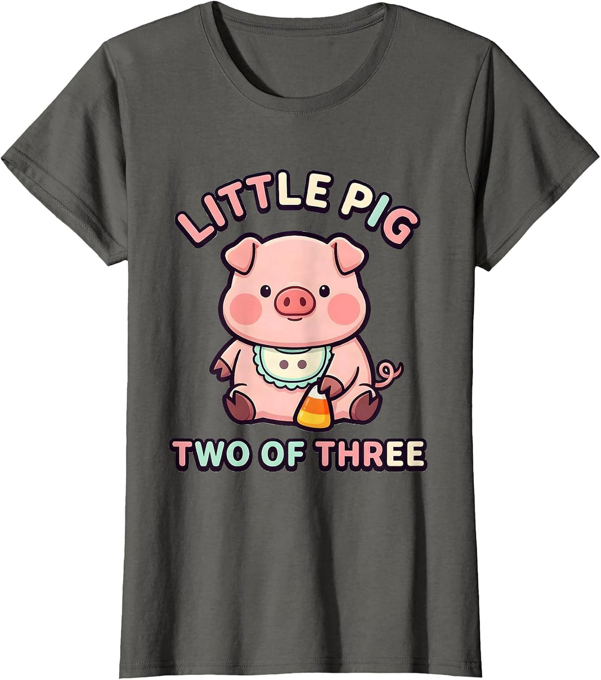 Women's Little Pig Two Of Three Cute Kawaii Pig Lover Halloween T-Shirt - Asphalt Grey