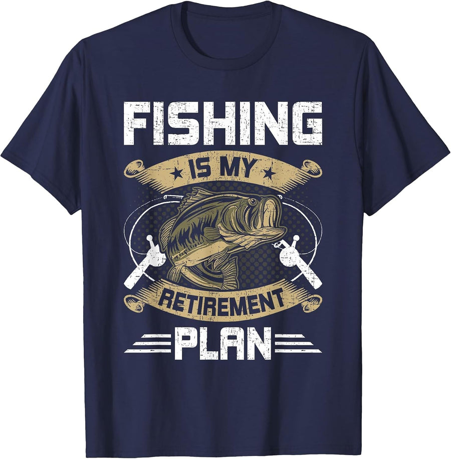 Fishing is My Retirement Plan Fly Fishing Retired T-Shirt - Navy Blue