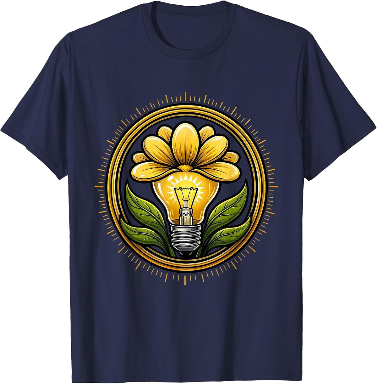 Men's Sped Teacher Lightbulb Bloom Floral Design T-Shirt - Navy Blue