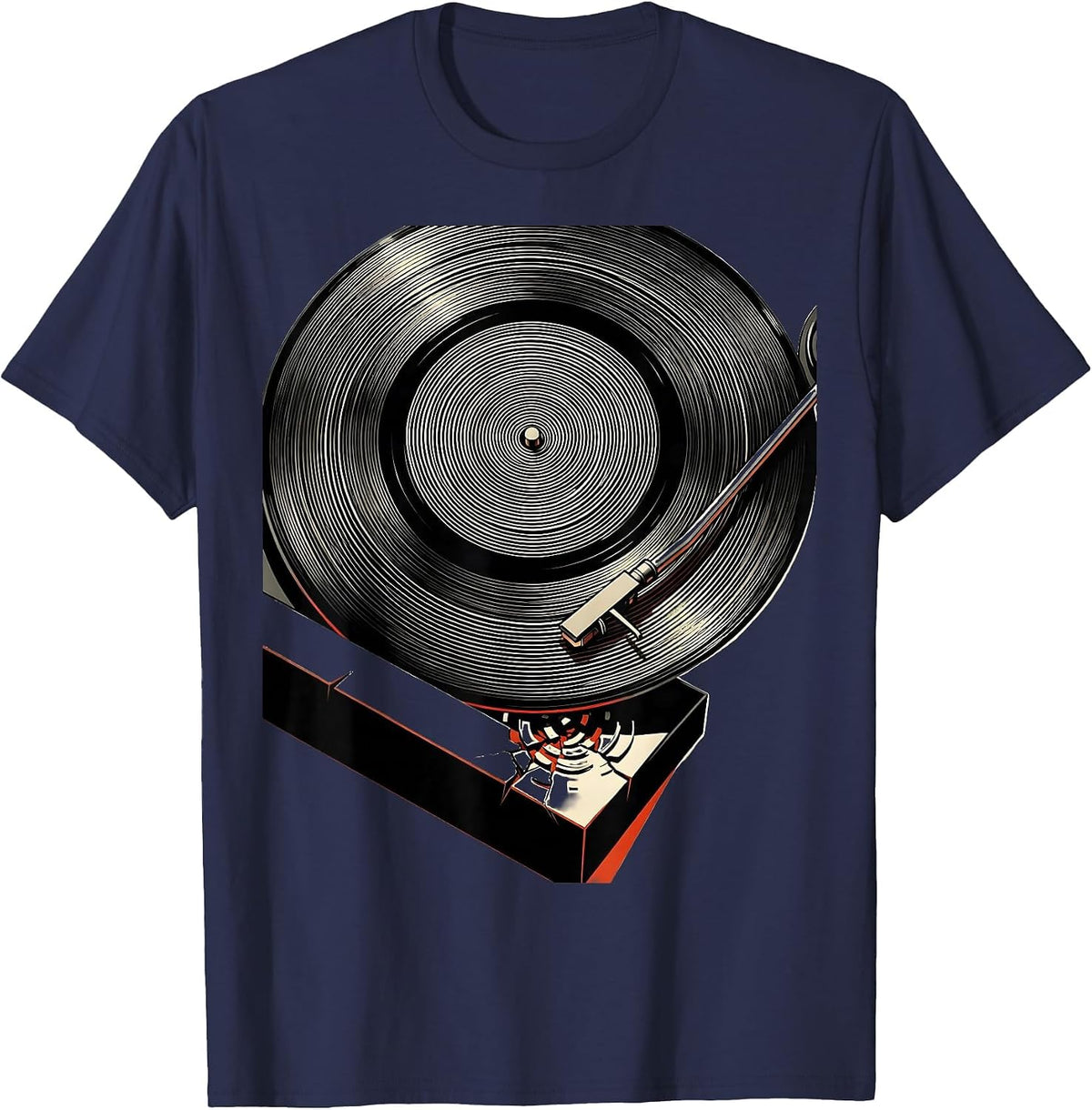 Vinyl Record Turntable DJ Music Lover Hobby Pride T-Shirt - Navy Blue