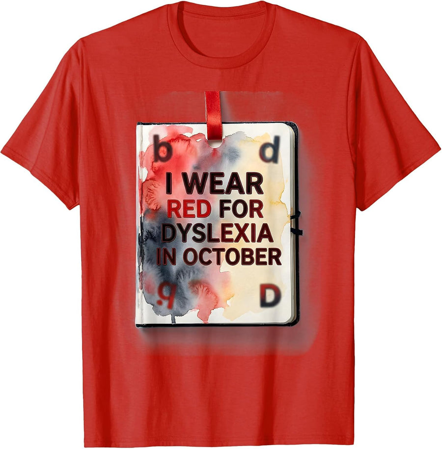 Men's I Wear Red For Dyslexia In October Watercolor Teacher T-Shirt - Red