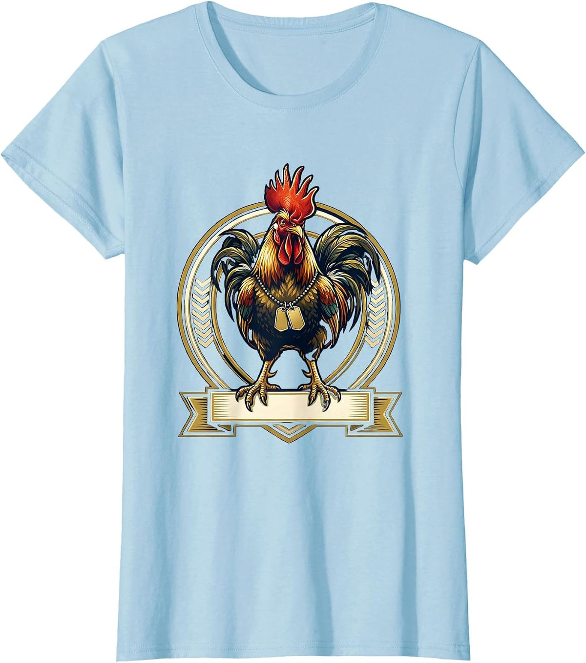 Women's Rooster With Army Dog Tags Graphic Design T-Shirt - Baby Blue