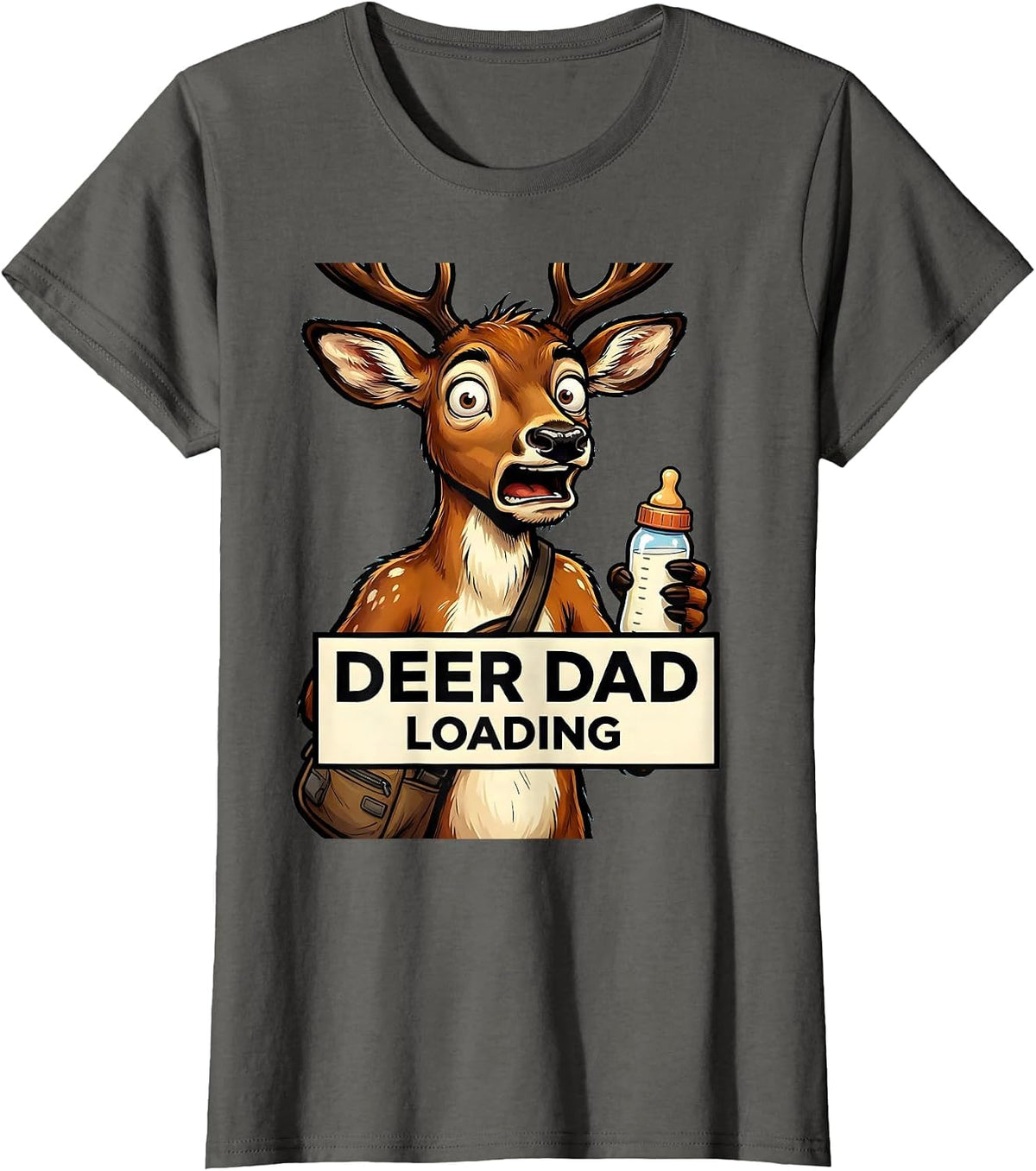 Women's Deer Dad Loading Funny Hunting Father Design T-Shirt - Asphalt Grey