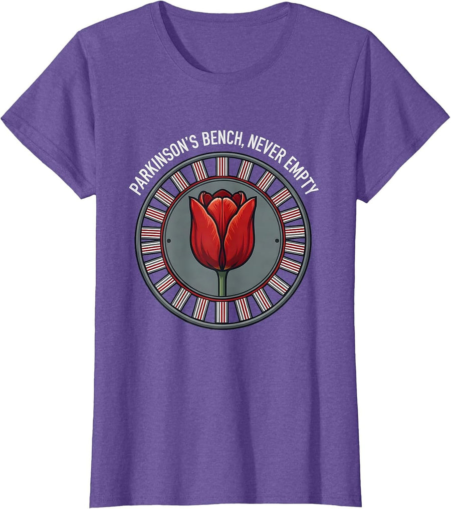 Parkinson's Bench Never Empty Defiant Humor Cause Awareness T-Shirt - Purple Heather