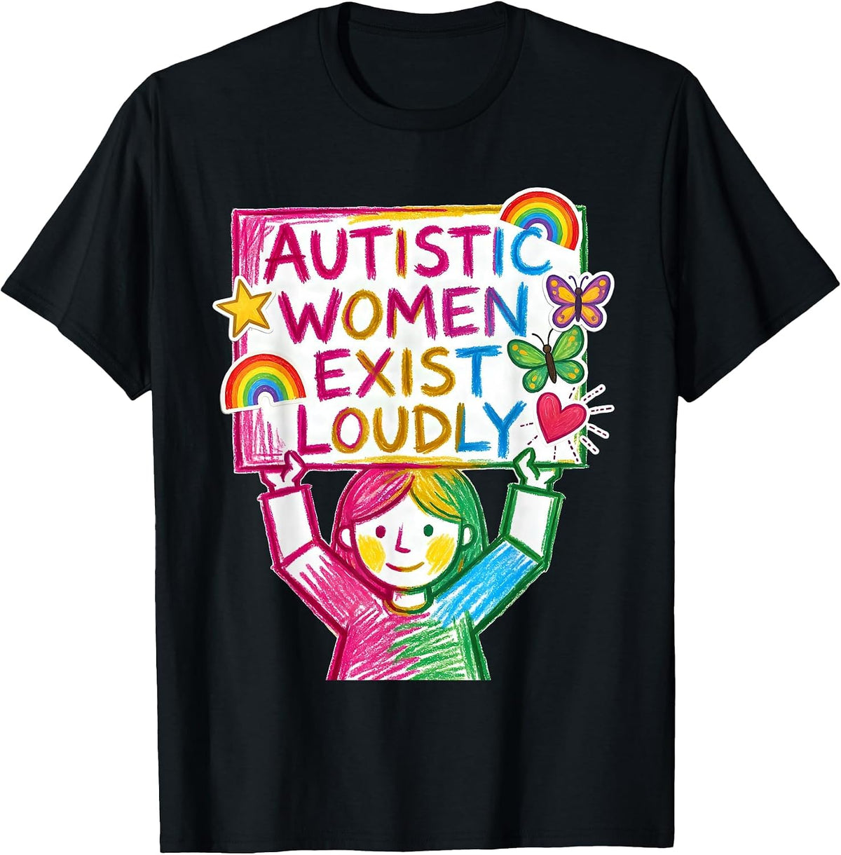 Men's Autistic Women Exist Loudly Awareness Design T-Shirt - Black
