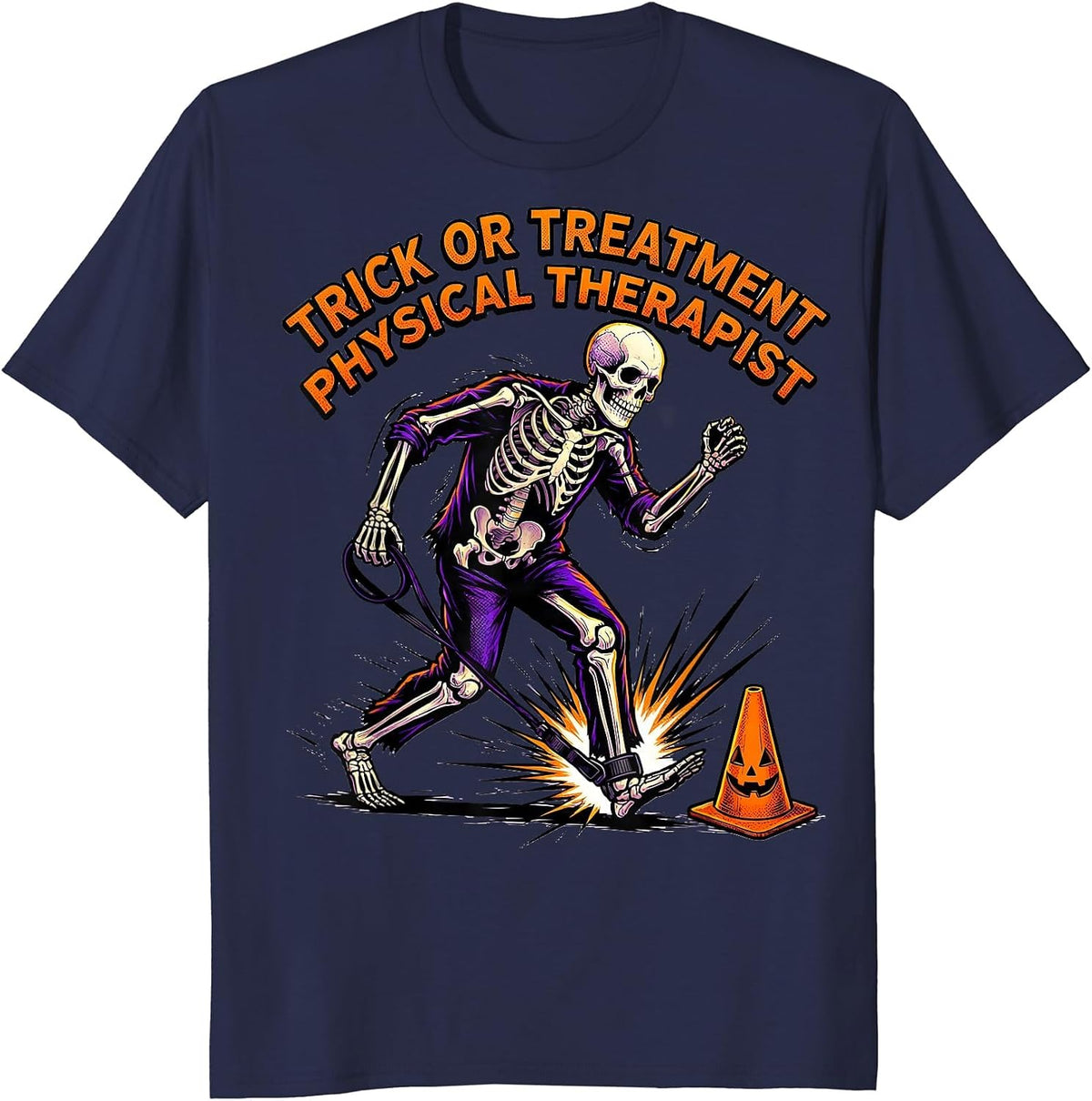 Trick Or Treatment Physical Therapist Halloween Comic Book T-Shirt - Navy Blue