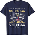 Proud Sister-in-Law of A U.S. Army Veteran Flag- Veterans T-Shirt - Navy Blue
