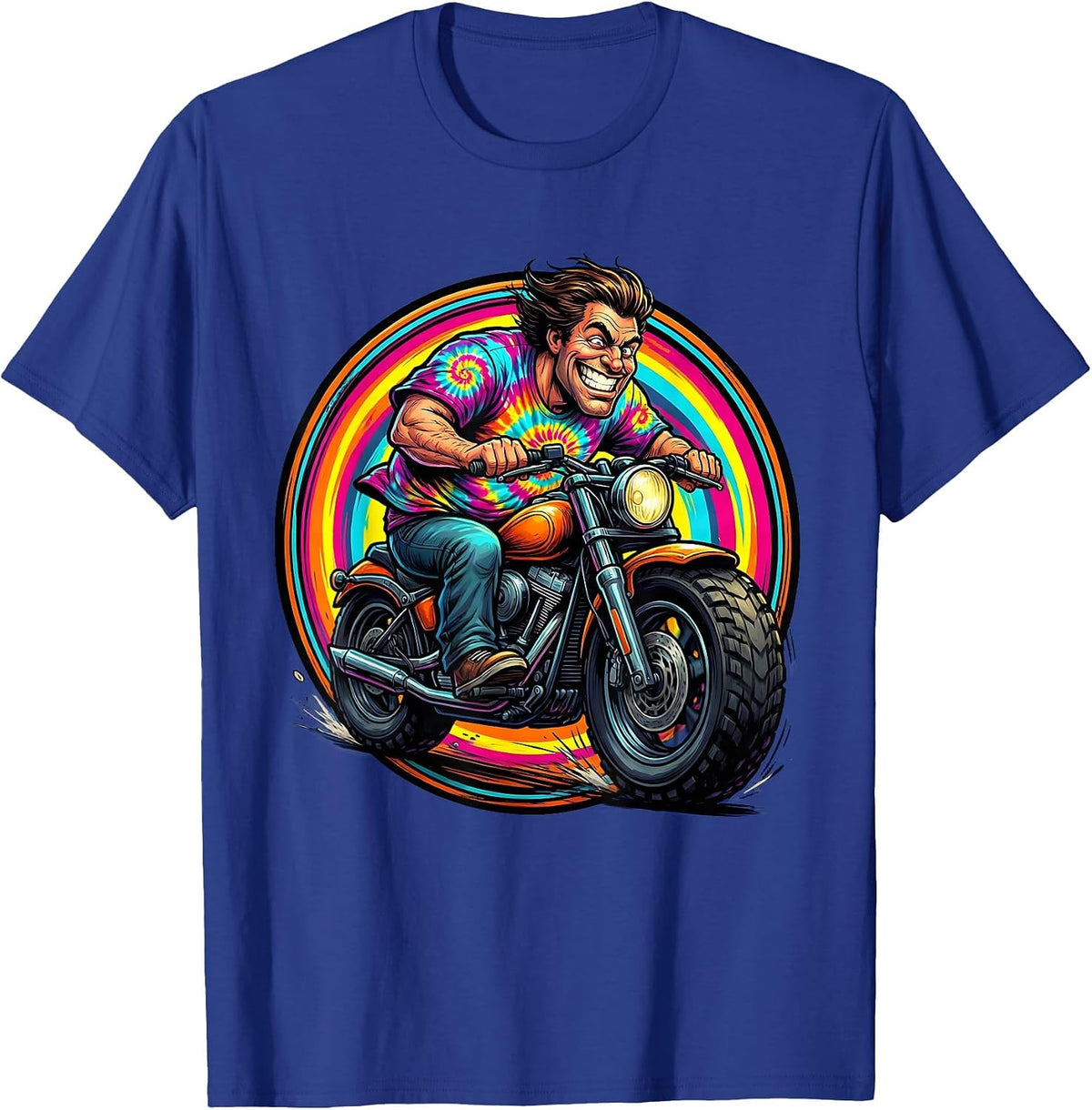 Men's Vibrant Tie Dye Motorcycle Rider Graphic T-Shirt - Royal Blue