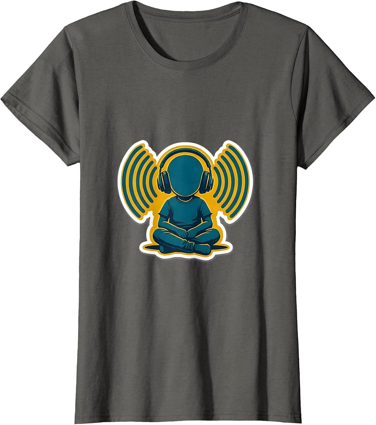 Women's Autism Awareness Child with Headphones Sound Waves T-Shirt - Asphalt Grey