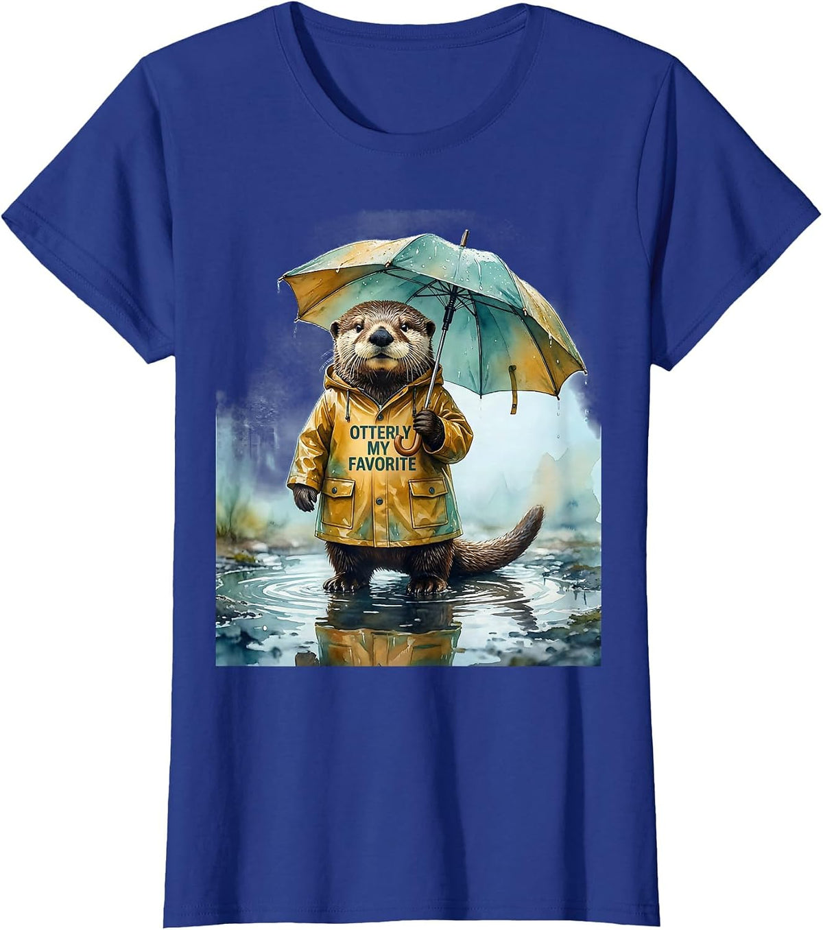 Women's Otterly My Favorite Cute Otter Lover Humor Watercolor T-Shirt - Royal Blue