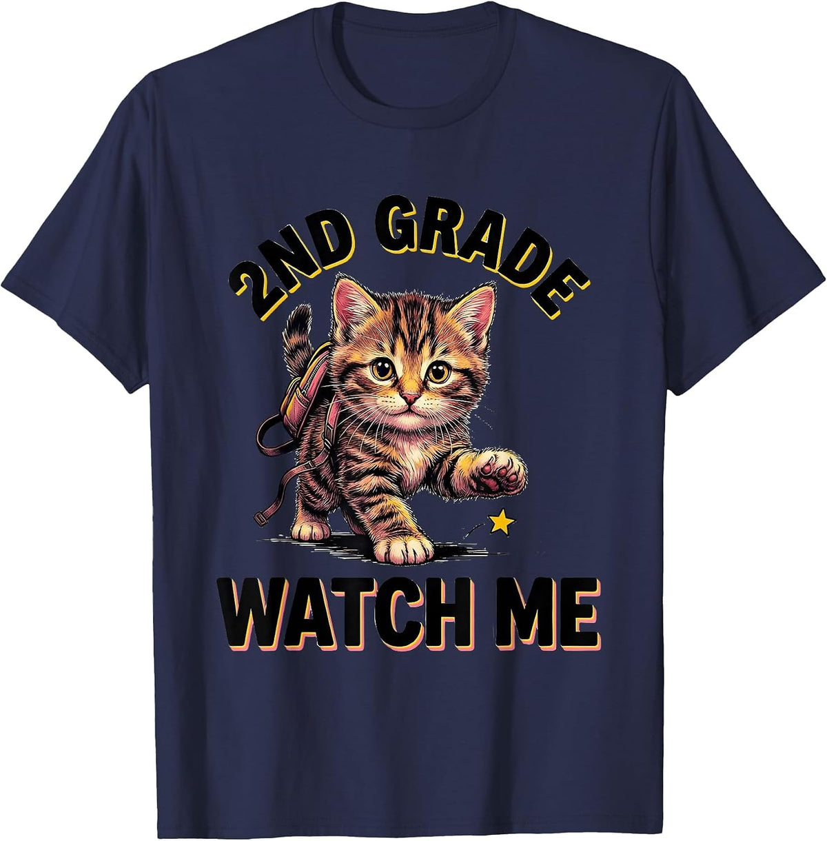 Men's 2nd Grade Watch Me Cute Kitten Back To School Girls T-Shirt - Navy Blue