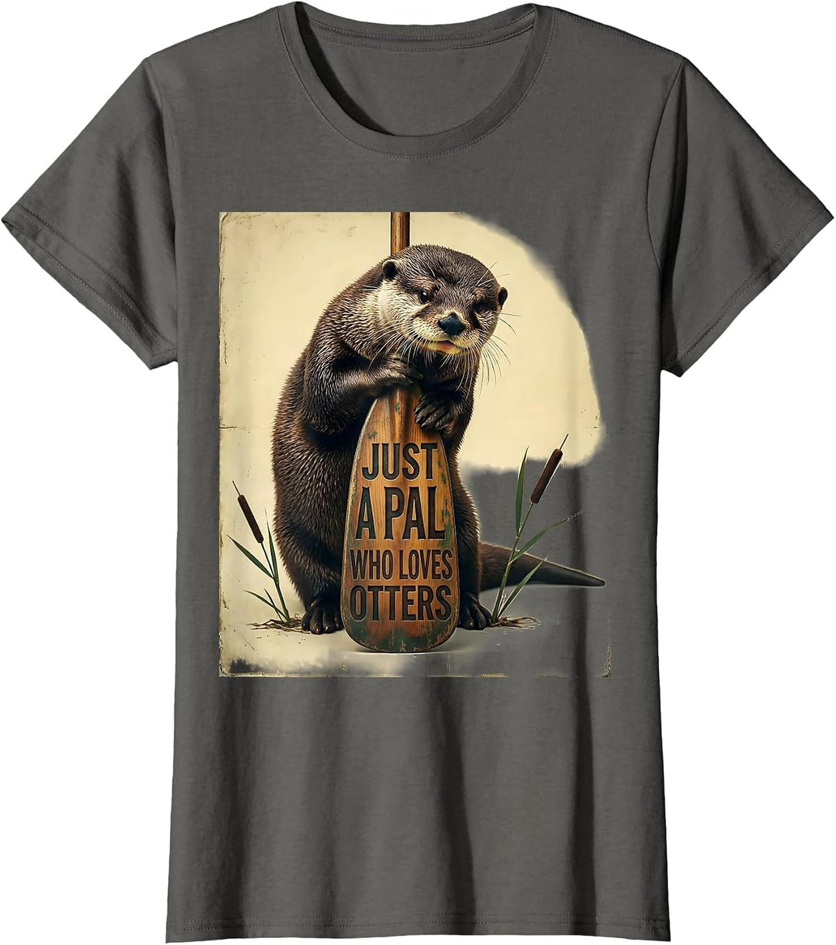 Women's Just A Pal Who Loves Otters Vintage Otter Lover Humor T-Shirt - Asphalt Grey